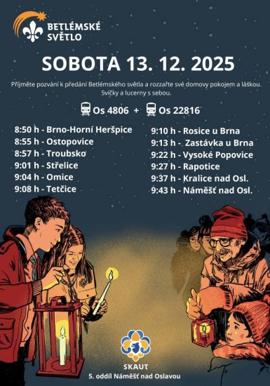 Betlémské světlo na trati Brno - Náměšť n.O.