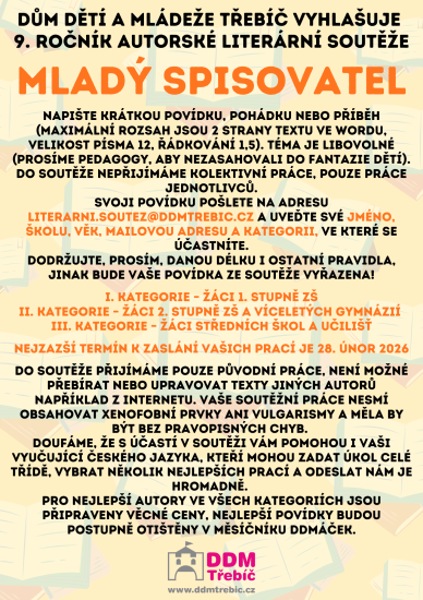 Mladý spisovatel 2026 - 9. ročník soutěže